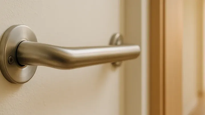 Barre d’appui solidement fixée sur le mur d’une douche accessible