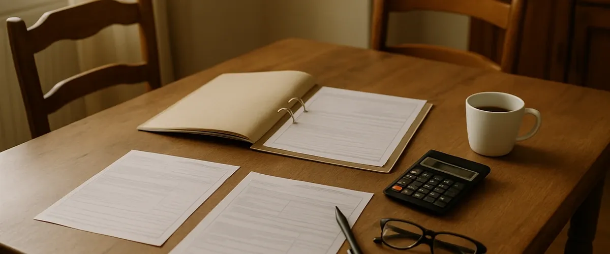 Dossier administratif, calculatrice et crayon pour préparer un recours
